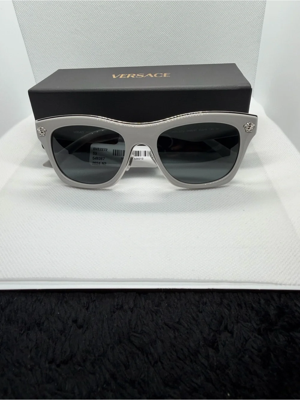 Versace Men’s Silver-Gray Frame Sunglasses with Dark Lenses